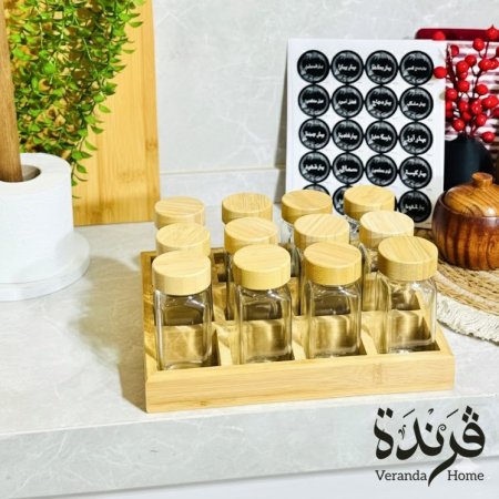 طقم 12 علبة بهار مع ستاند